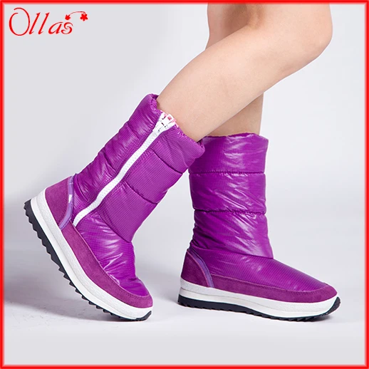

Side Zip Warm Winter Shoes For Woman 2016 New Purple Color High Long Waterproof Snow Boots Flat Heel