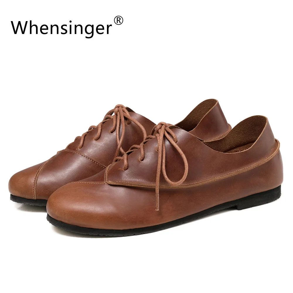 Whensinger - 2017 New Woman Genuine Leather Shoes Lace-Up Flats Autumn Style Fashion Design 176