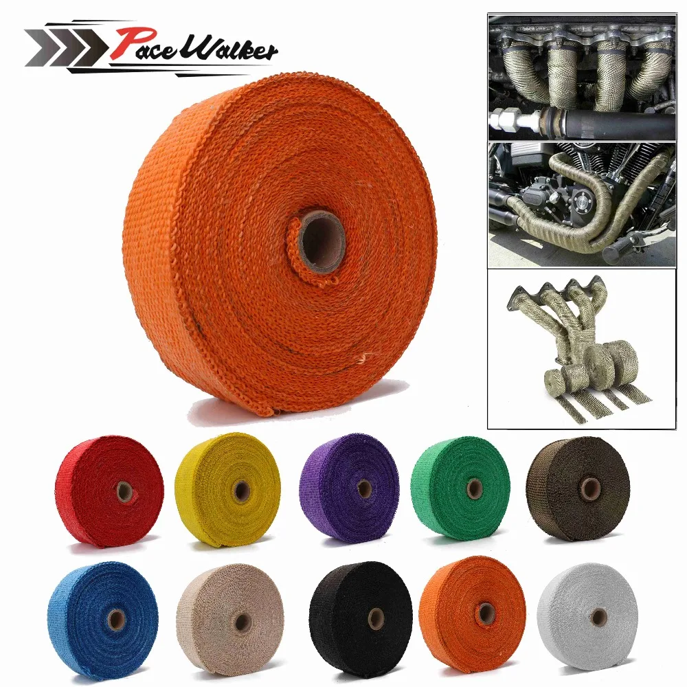 1 Roll 15m x2"x2mm Car Motorcycle Exhaust Heat Pipe Header Wrap Manifold Fiberglass Insulating+ 10 Cable Tie