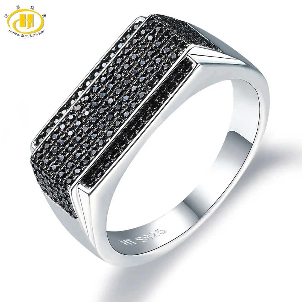 

Hutang Men Jewelry Natural Gemstone Spinel Solid 925 Sterling Silver Ring Fine Fashion Stone Jewelry For Father's Day Gift New