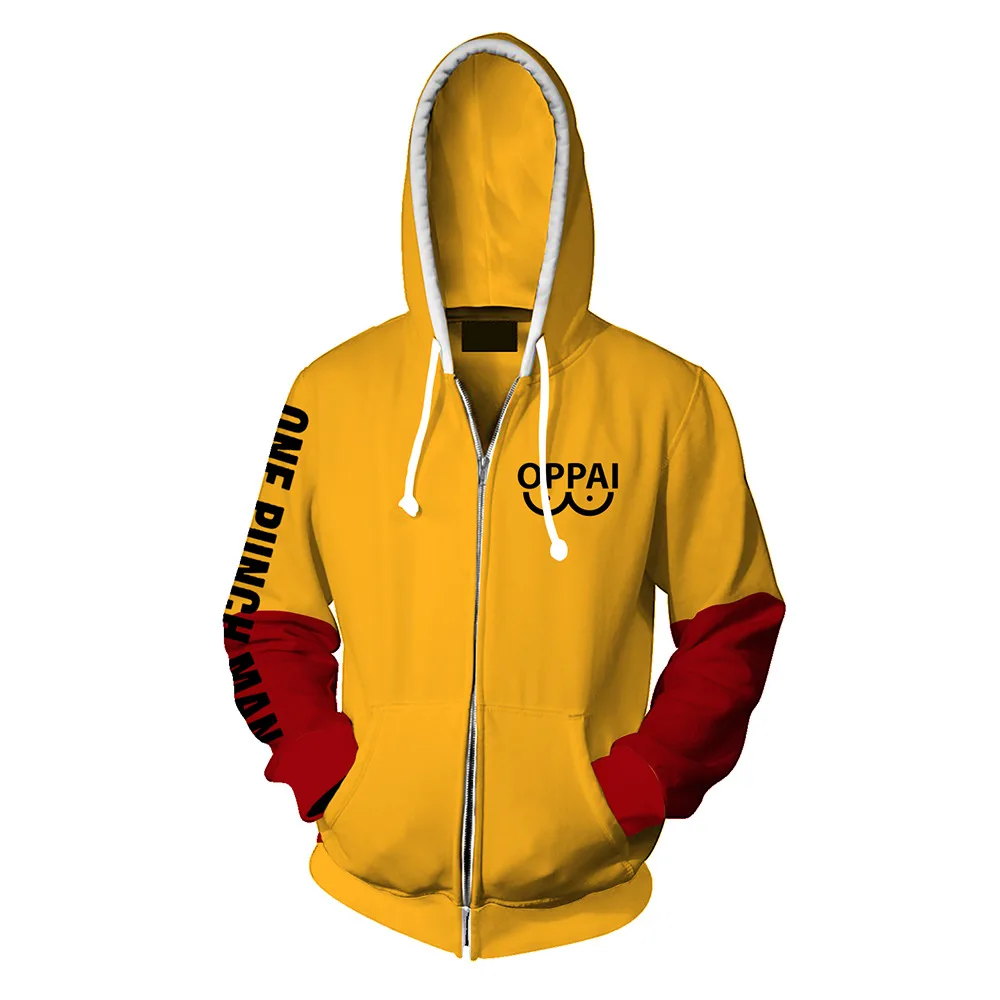 Японское аниме One Punch Man Hoodies Oppai 3D печатная куртка с капюшоном Уличная