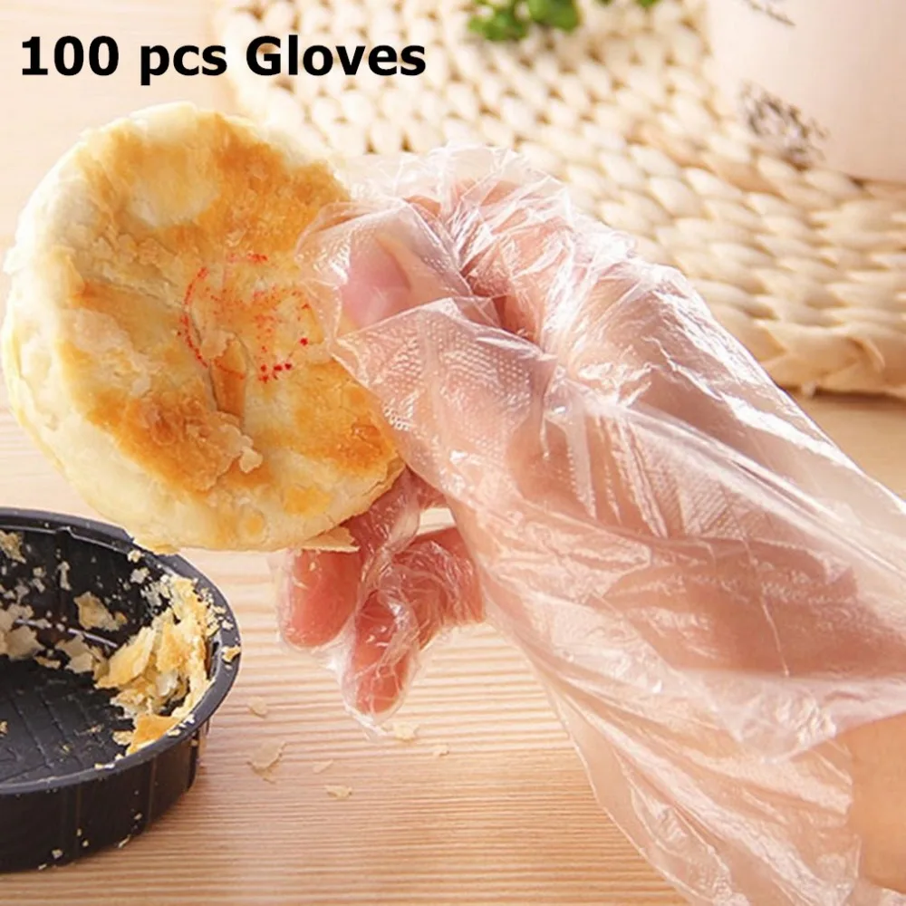 

100pcs/Lot Disposable Gloves One-off Plastic Gloves Restaurant BBQ Transparent Eco-friendly PE Gloves Kitchen Garden accessories