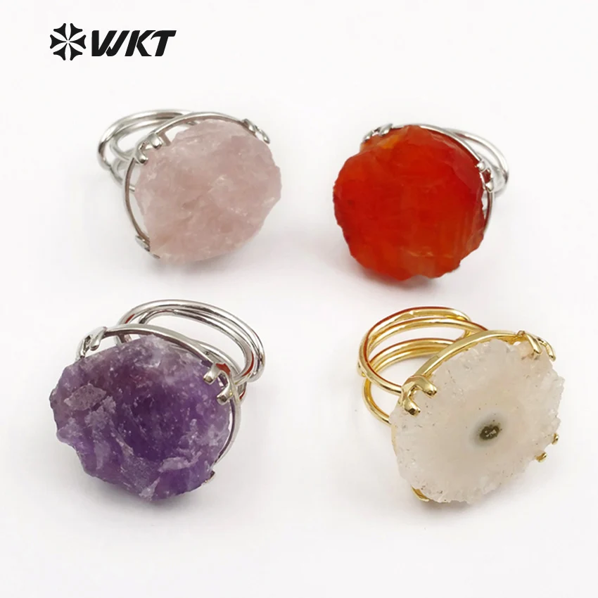 

WT-R313 Bohemia Style Beautiful Angel Quartz Rings Round Shape Healing Quartz Multi Colors Option Women Widding Bridesmaid Rings