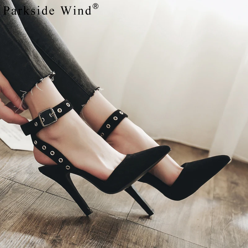 

Parkside Wind Buckle Strap High Heels Flock Pointed Toe Metal Decoration Women Sandals Fashion Party Female Shoes XWC1755-5