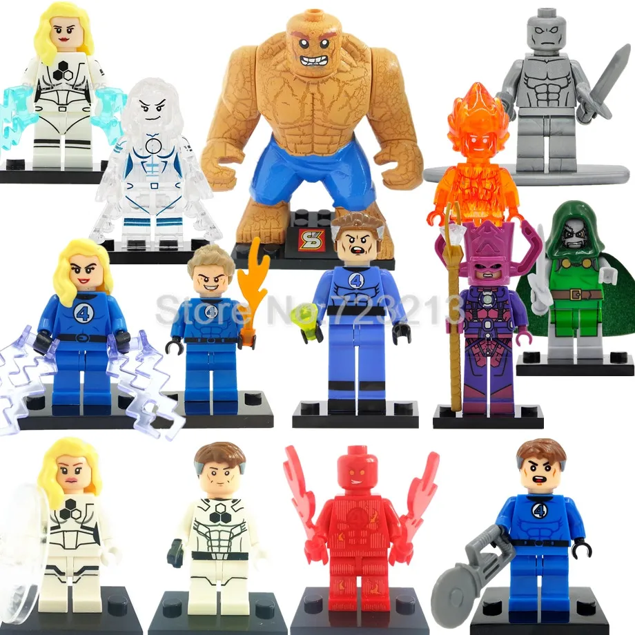 

Marvel Super Hero Fantastic Four Figure Human Torch Invisible Woman The Thing Building Blocks Set Model Brick Toys