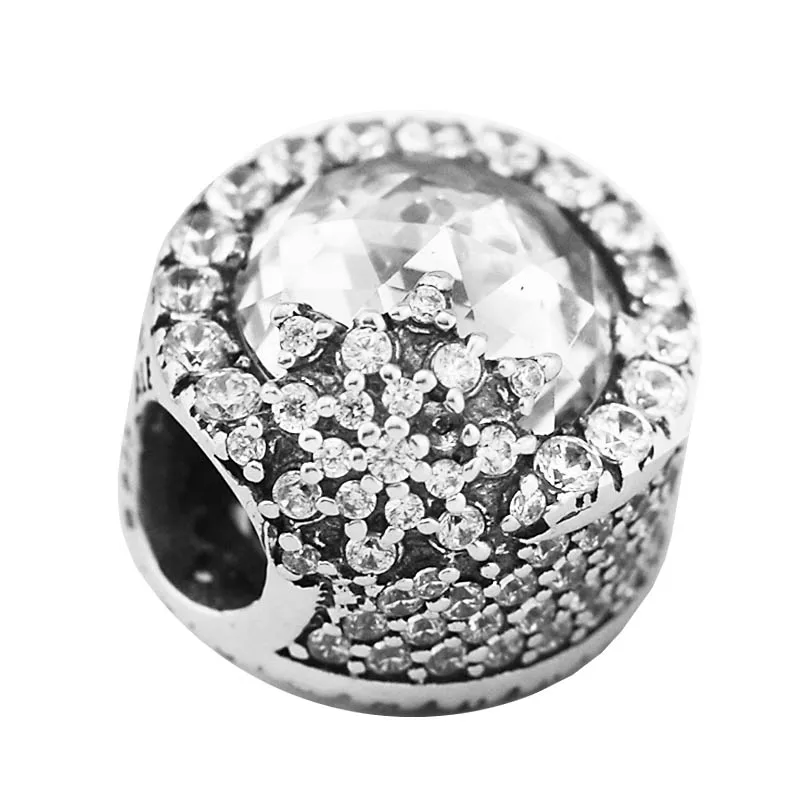 

Dazzling Snowflake Beads 100% 925 Sterling Silver Clear Cz Charm Beads for Jewelry Making Fit Bracelets Diy Fine Jewelry PF623A