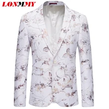 LONMMY смокинг мужской костюм, блейзер цветок свадебное платье мужчины приталенный Блейзер Цветочный мужской пиджак terno masculino синий белый