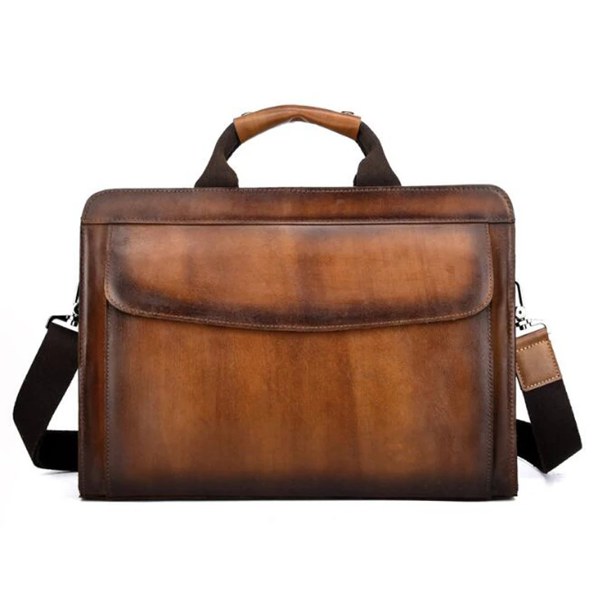 Stylish Men Genuine Leather Handbag Cowhide Laptop Bag Custom Engraved