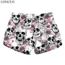 LEIMOLIS flower skull black gothic Print summer sexy ladies casual bohemian Streetwear high waist shorts women high waist thin flower print womens shorts
