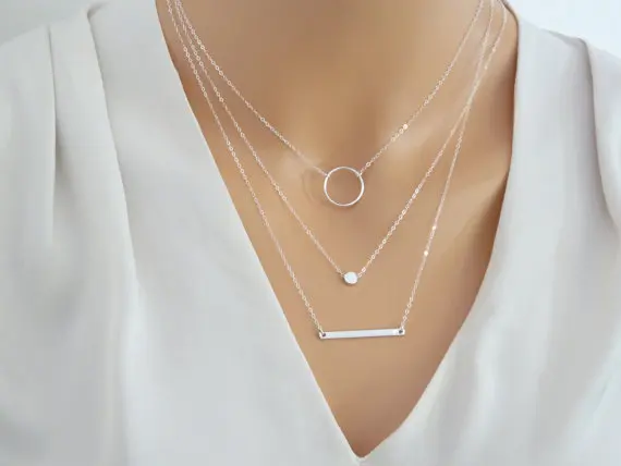 TTMM New Fashion 3 Multi Layer Necklaces Mini Coin Eternity Charm Bar Pendant necklace For Women N230 | Украшения и аксессуары