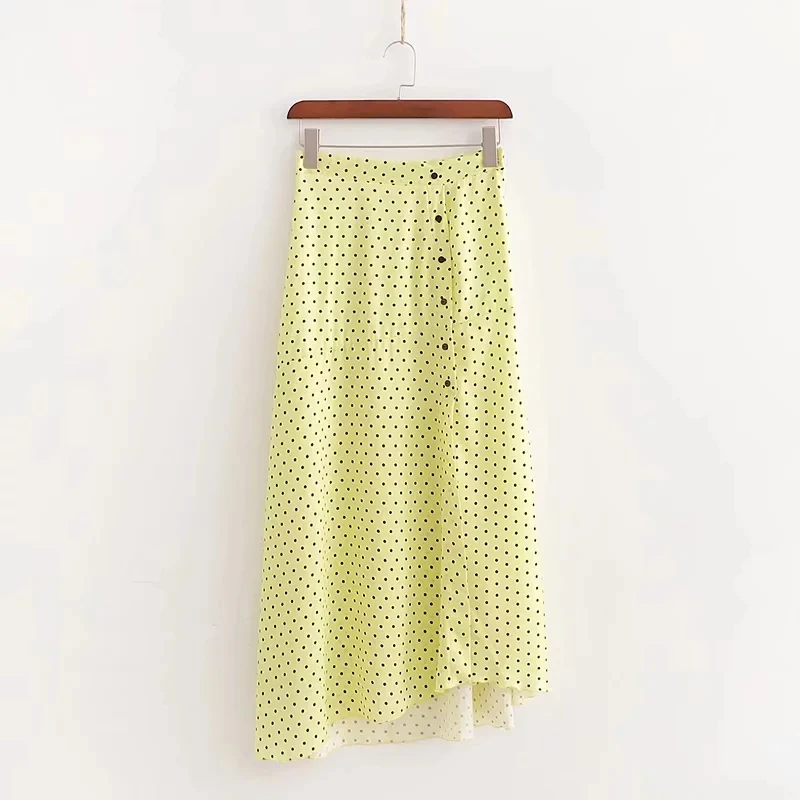 

Women Polka Dot Print Side Fork Asymmetrical Skirt Female Loose Mid-Calf Skirts 2019 Summer Style Casual Lady Streetwear P1078