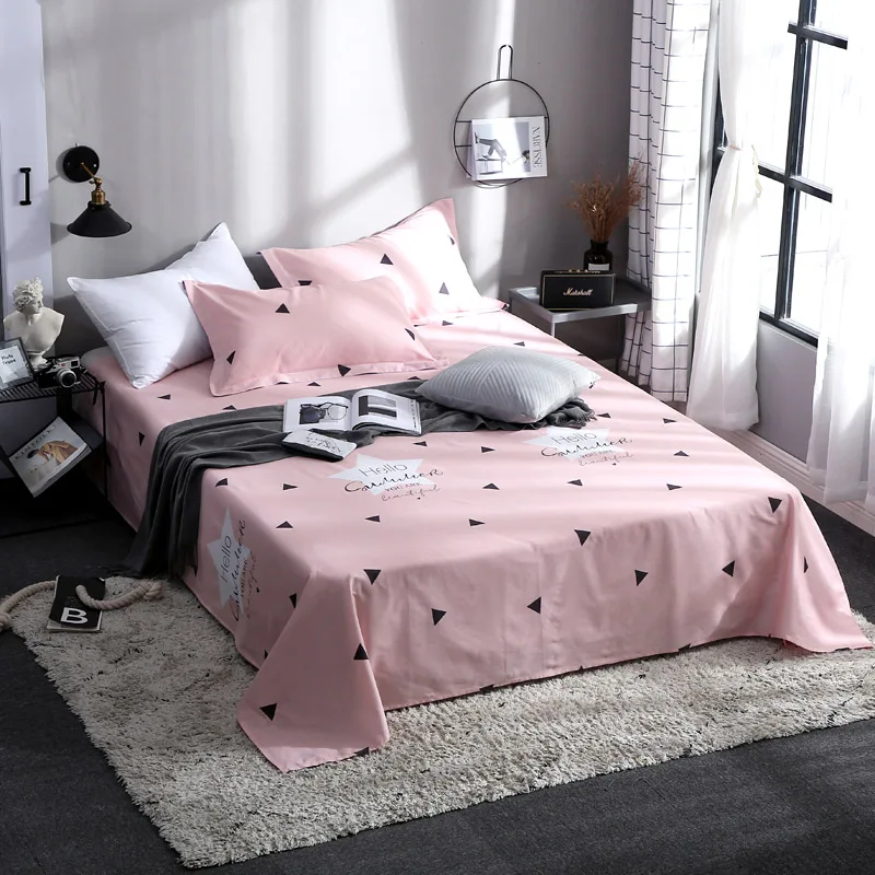 

Black Triangle Pattern 3Pcs Pillowcase Bed Linen Queen Size Mattress Covers Fitted Sheet Sets With Elastic For King Size