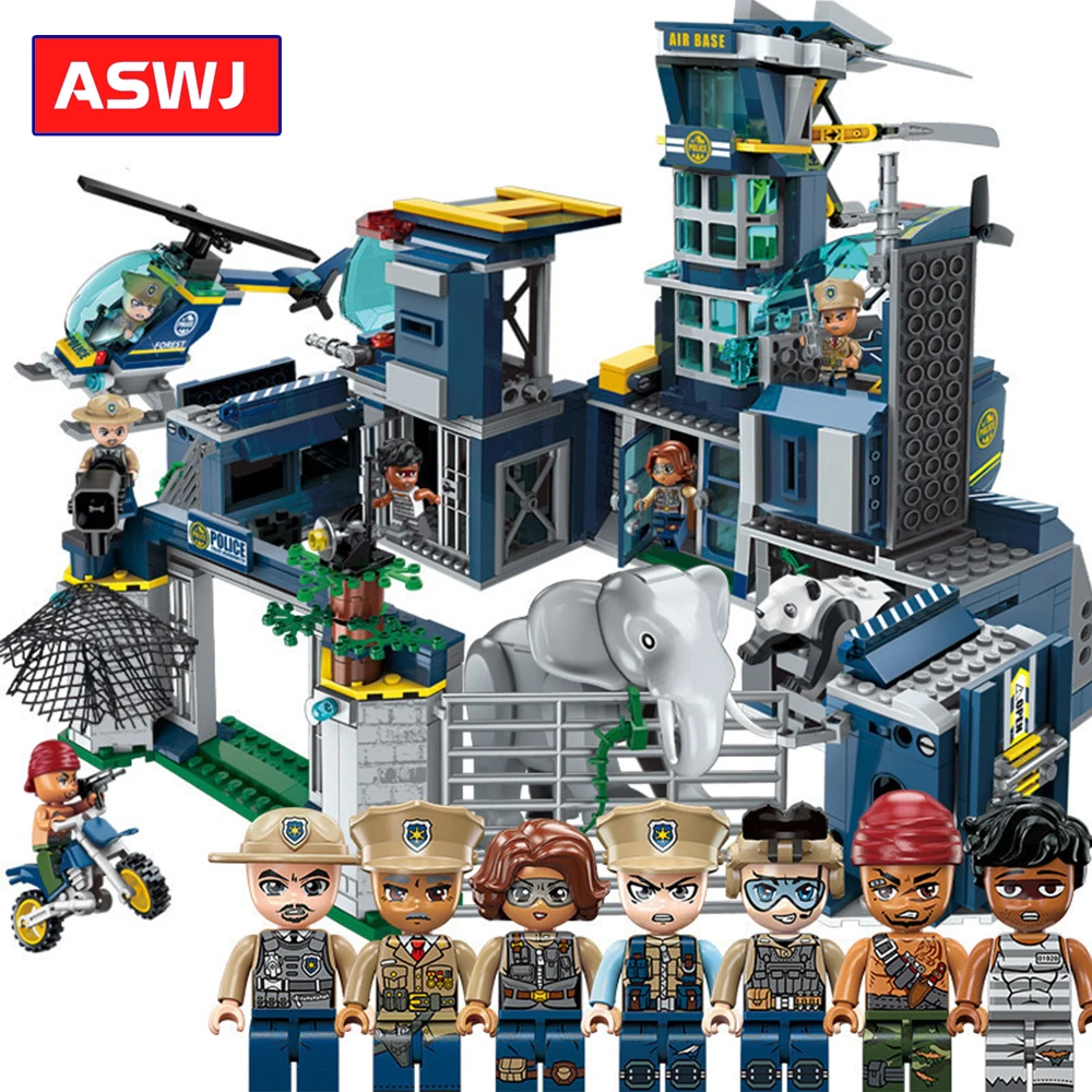

City Forest Police Legoes Building Blocks Moving Fortress Helicopter Bricks Model Kids DIY Educational Toys Classic Gifts