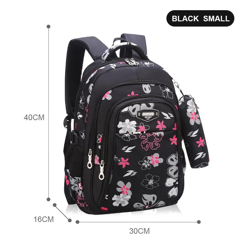 A-Black Small Школьный рюкзак для девочек, школьная сумка, школьная сумка, рюкзак, водонепроницаемый, большая емкость, Цветочный, Детская сумка для книг, Mochila - Цвет: A-Black Small
