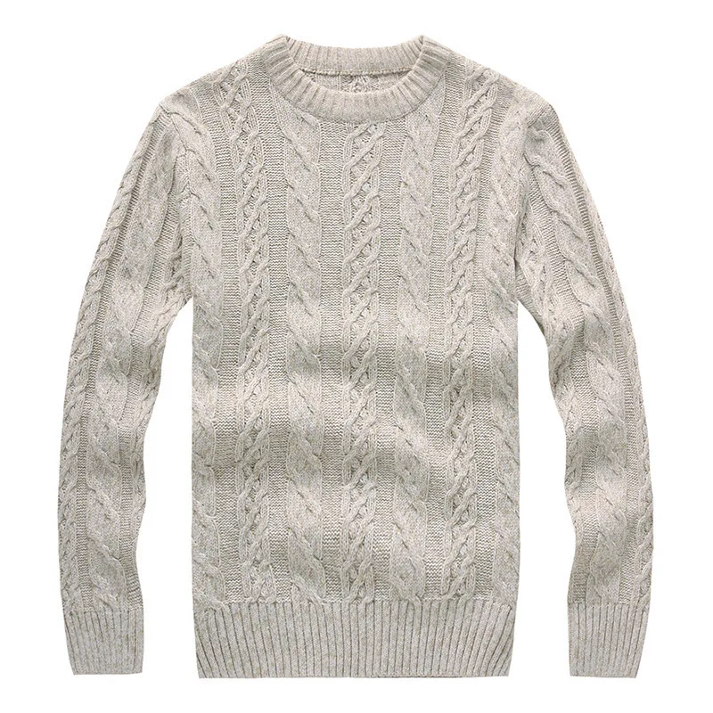 Men Knit Sweater Thick Winter Pullover Men's Fashion Warm Cotton Woolen Pullovers O Neck White