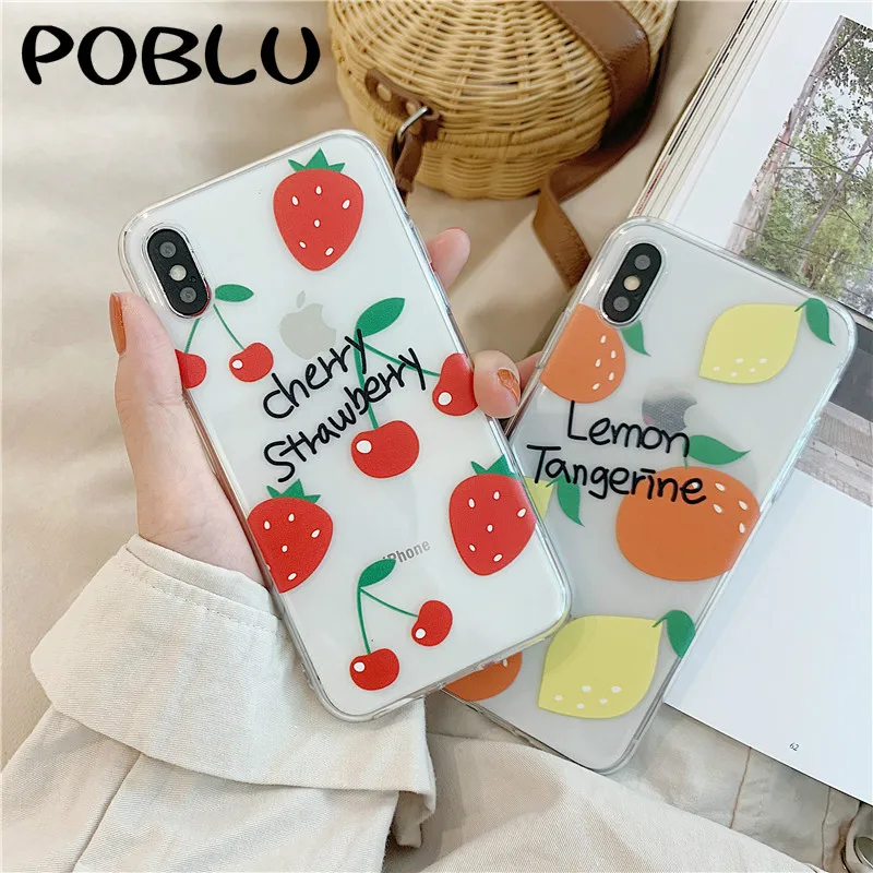 POBLU Summer Fruit Case For iphone XR XS Max Cute Strawberry Lemon Clear TPU Soft Back Phone Cover 6s 7 8 Plus Capa |