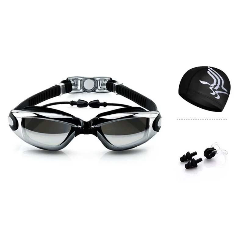 Охлаждающие очки для плавания с шапкой+ ушной затычкой+ зажим для носа, водонепроницаемые очки для плавания, анти-туман, УФ, профессиональные спортивные очки для плавания, набор - Цвет: 1