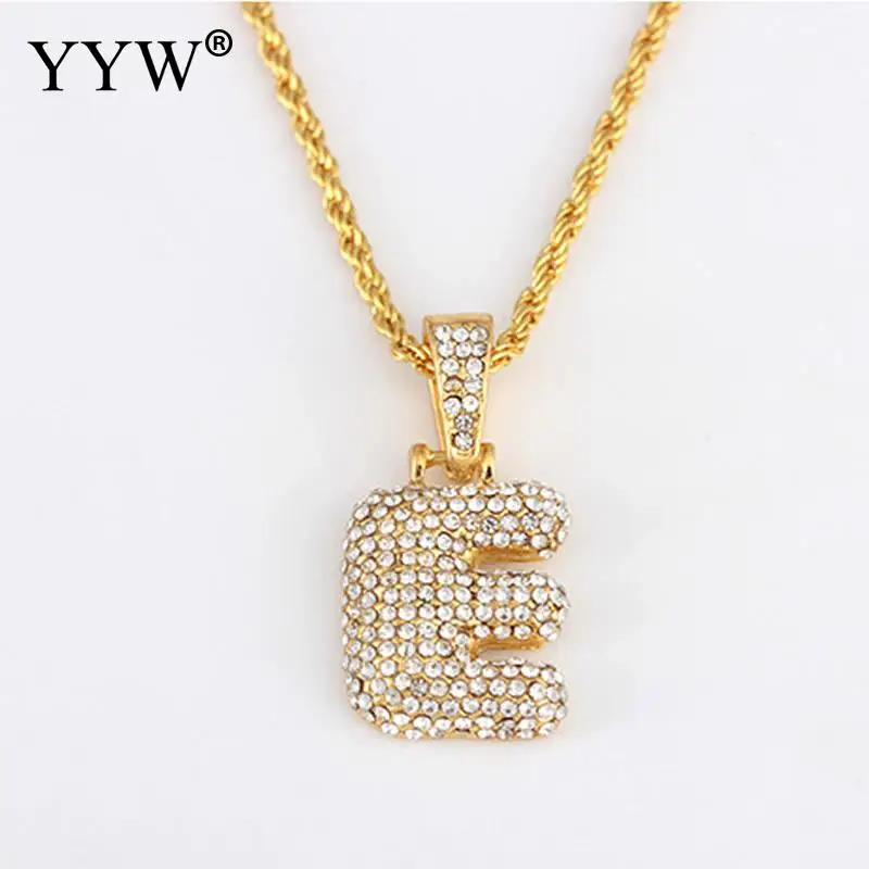 Cubic Zirconia Hip Hop Chain Neckalce A-Z Custom Name Bubble Initial Letter Necklaces& Pendant Charm For Women Men Jewelry