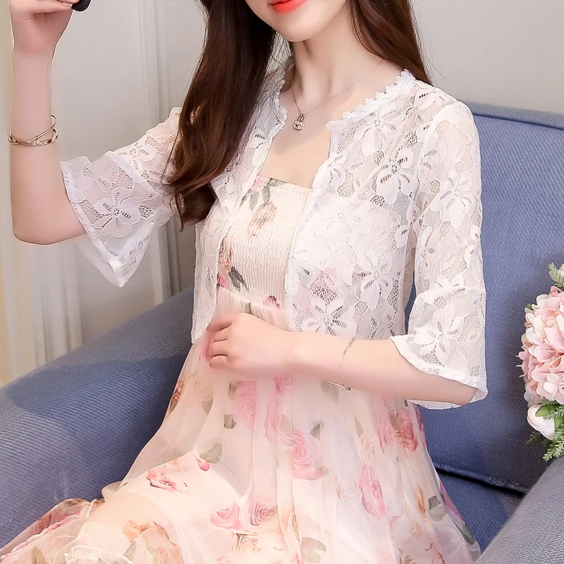 MLXSLKY летняя новая кружевная Маленькая шаль женский кардиган короткий жакет