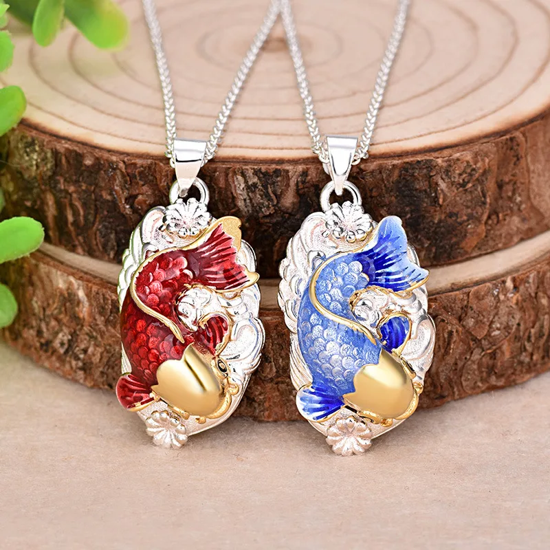 

cloisonne creative carp enamel color craft Necklace Pendants For Women No Chain Choker Chocker Pendant Necklace