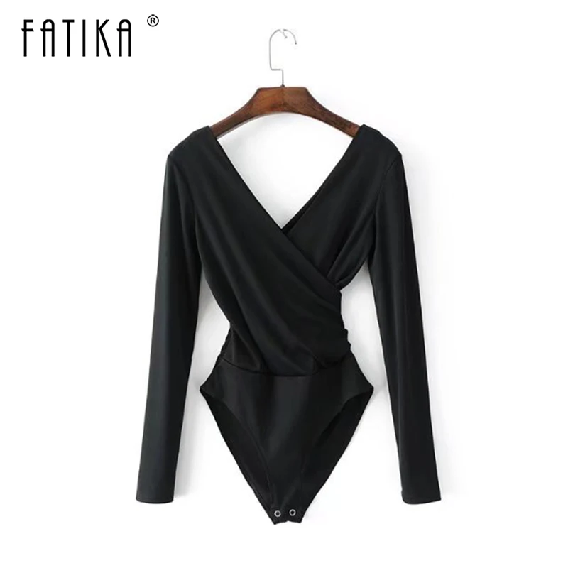 

Fatika Long Sleeve Sexy V Neck Bodysuit Women Backless Jumpsuits Femme Slim Long Sleeve Spring Autumn Womens Clothing