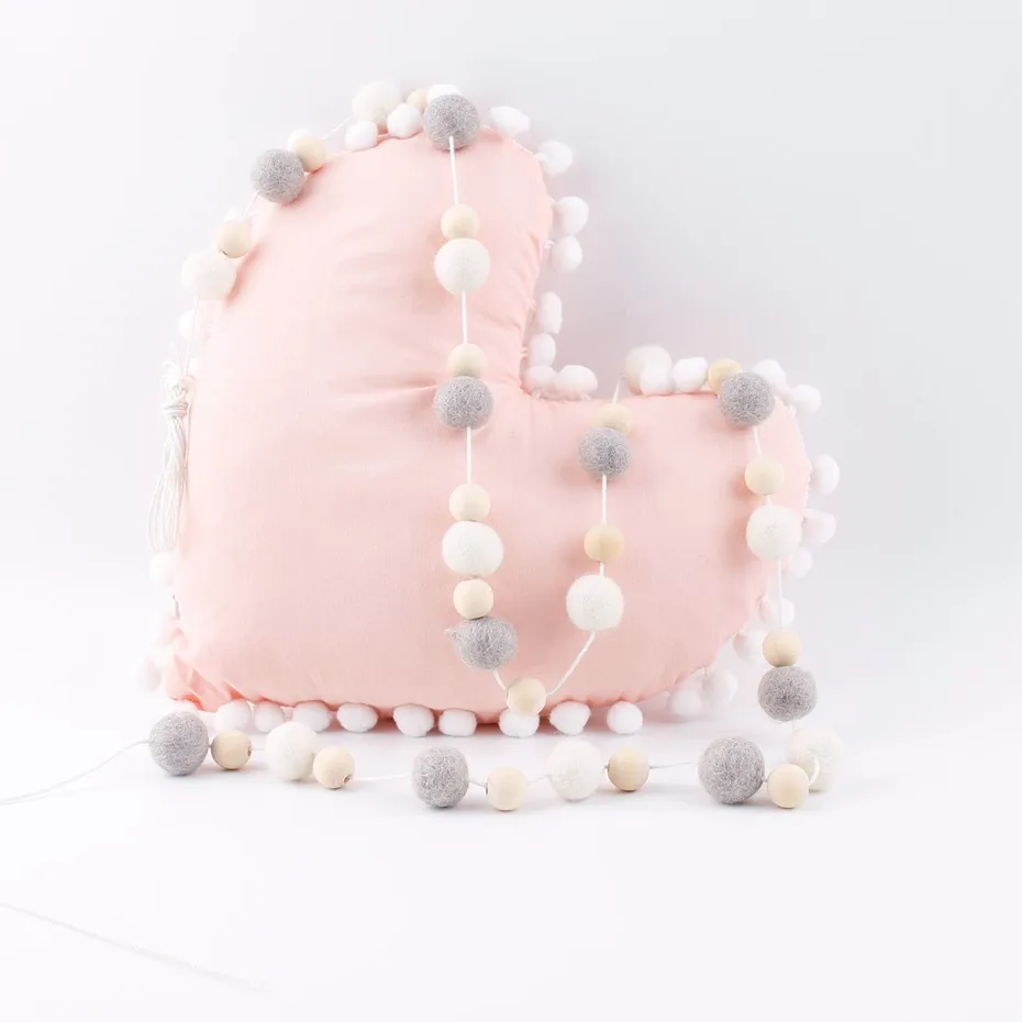 

30PC Wooden Beads Wool Ball Garland Nursery Decor For Baby Bedside Baby Room's Wall Decor Nordic Style Pom Pom Garland