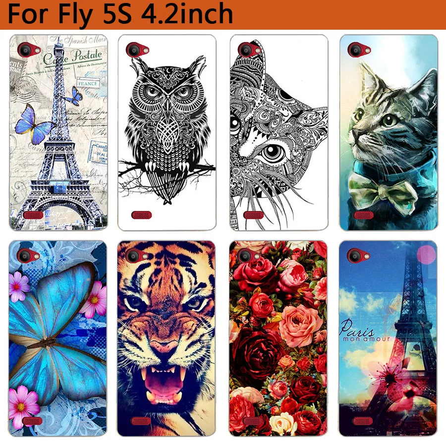 

Soft Tpu Phone Case For Fly 5S Cover Silicone Painted Tiger Owl Rose Eiffel Towers Fundas Sheer For Fly 5S Cases