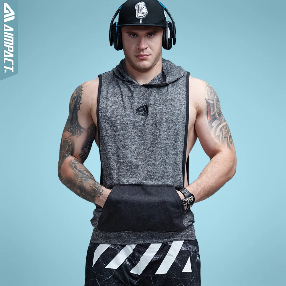 AIMPACT Cotton Sleeveless Tank Top Hoodies Workout Gym Bodybuilding Muscle Shirt