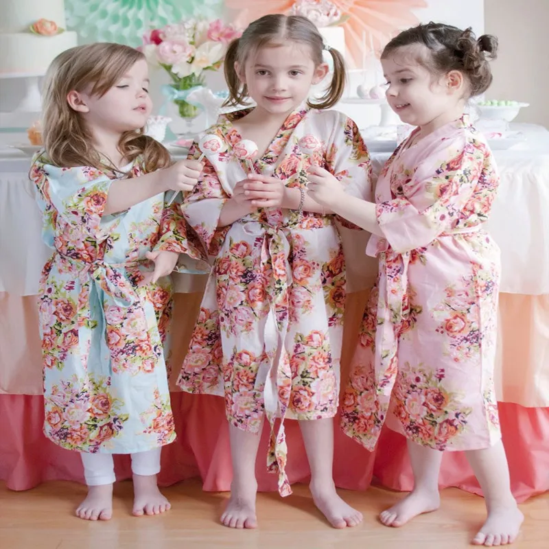 Kids Flower Gown Wedding Stain Robes For Girls Floral Silk NightGown