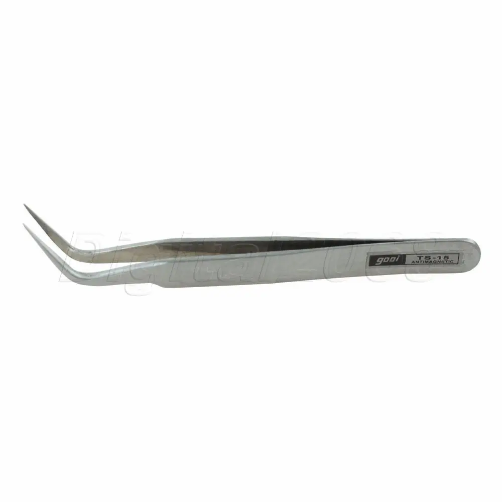 Good Quality Stainless Steel Anti acid Tweezers Fine Tip Curved Forceps Tool for Precision Point