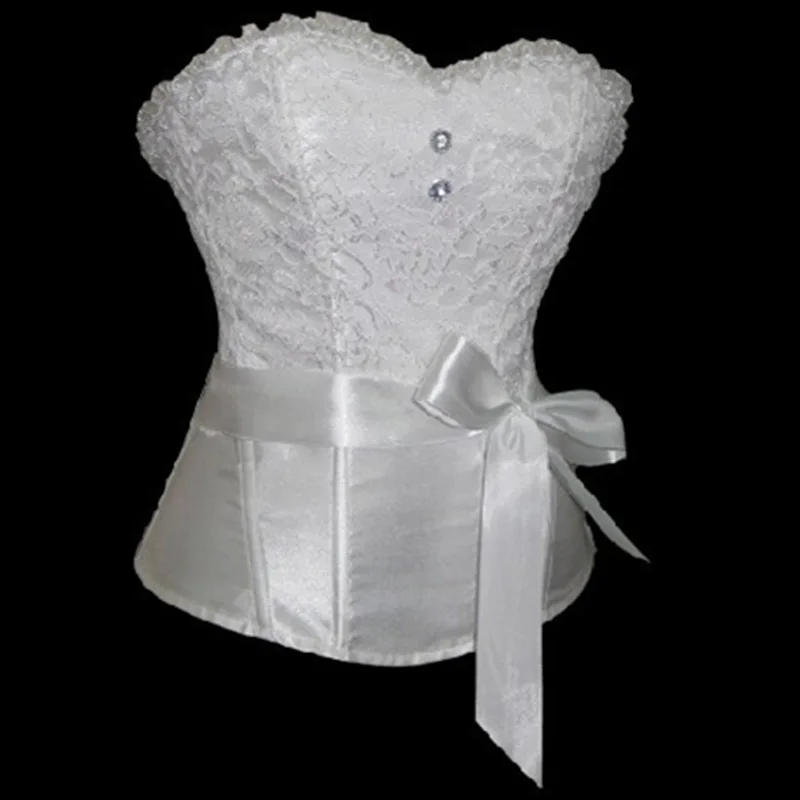 S XXL Hot Sale Satin Lace Up Corset White Sexy Bride Corset Wedding