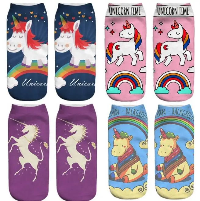 

TOP Harajuku 3D Print Unicorn Socks Women Kawaii Ankle Licorne Chaussette Femme Calcetines Mujer Cute Emoji Art Socks Free DHL