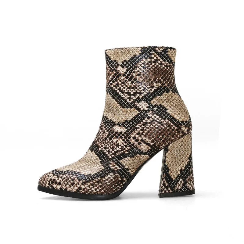 Красочная змея кожаные сапоги женские на высоком каблуке плотный чехол с острым носком на молнии женские вечерние ботинки челси дамские осенне-зимние
