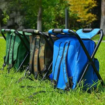 Outdoor Fishing Chair Bag Folding Camping Stool Portable Backpack Cooler Insulated Picnic Bag Hiking Seat Table Bag Bear 150KG 6