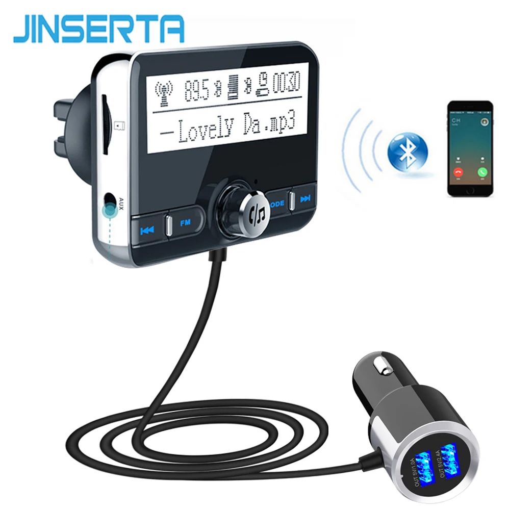 JINSERTA A2DP fm-передатчик беспроводной Bluetooth гарнитура автомобильный комплект MP3 аудио с 5 В 3.4A двойной USB Зарядка Поддержка TF AUX play