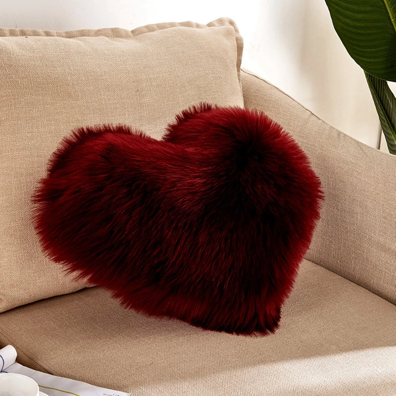 Fluffy Soft Plush Throw Pillow Covers Sofa Car Decor Shaggy Cushion Cover Heart Shaped Faux Wool Fur Decorative Pillows Case