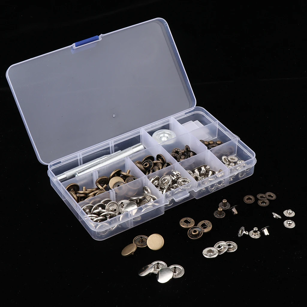30 Sets Sewing Snap Fasteners Popper Press Stud Button Leather Tool Kits 10mm 12mm 15mm 17mm