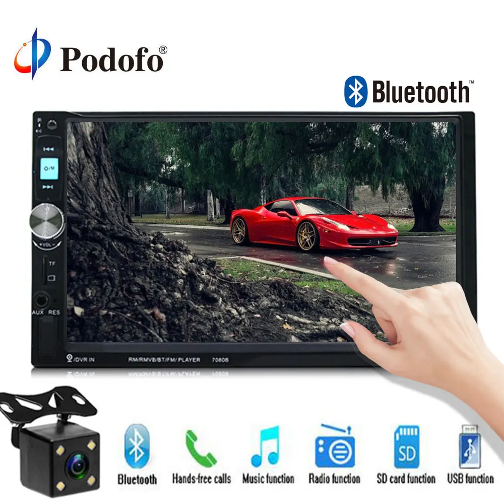 

Podofo 2 Din Car Radio 7080B MP5 Player 7" Touch Screen Auto Car MP3 Video Player Autoradio Bluetooth AUX 2din radio With Camera