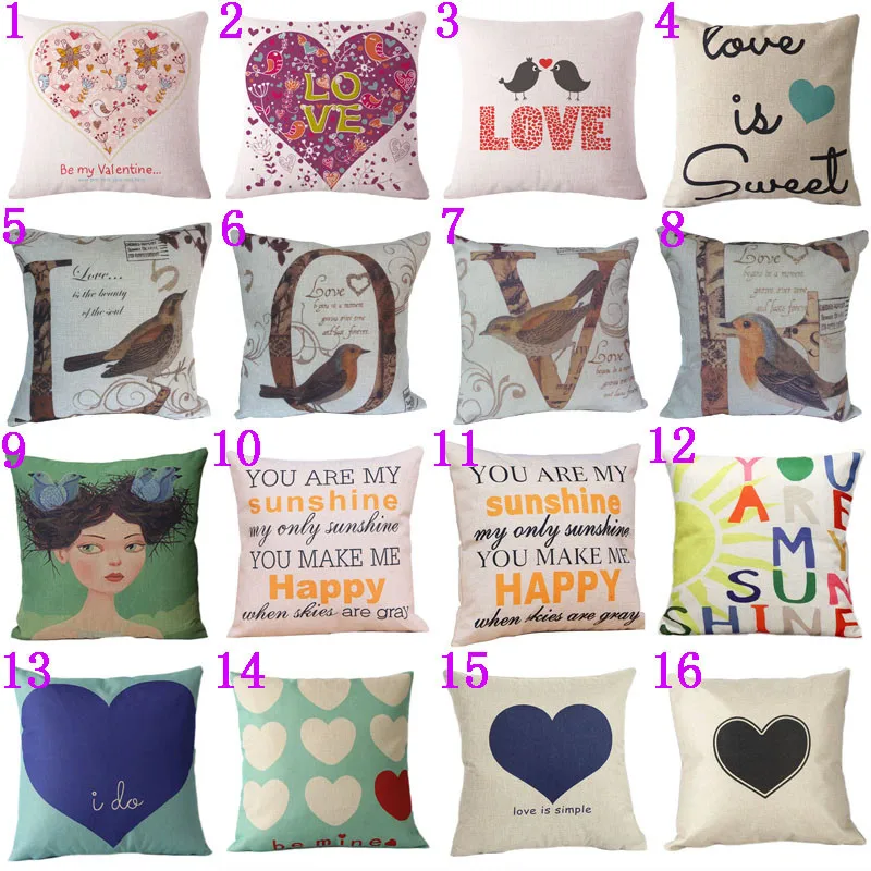 

Romantic Valentine Day Cotton Linen Pillowcase Simple Style Quote Love Pattern Waist Throw Pillow Cover