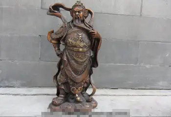 

Chinese Red Copper Bronze Dragon Stand Guan Gong Guan Yu Warrior Buddha Statue