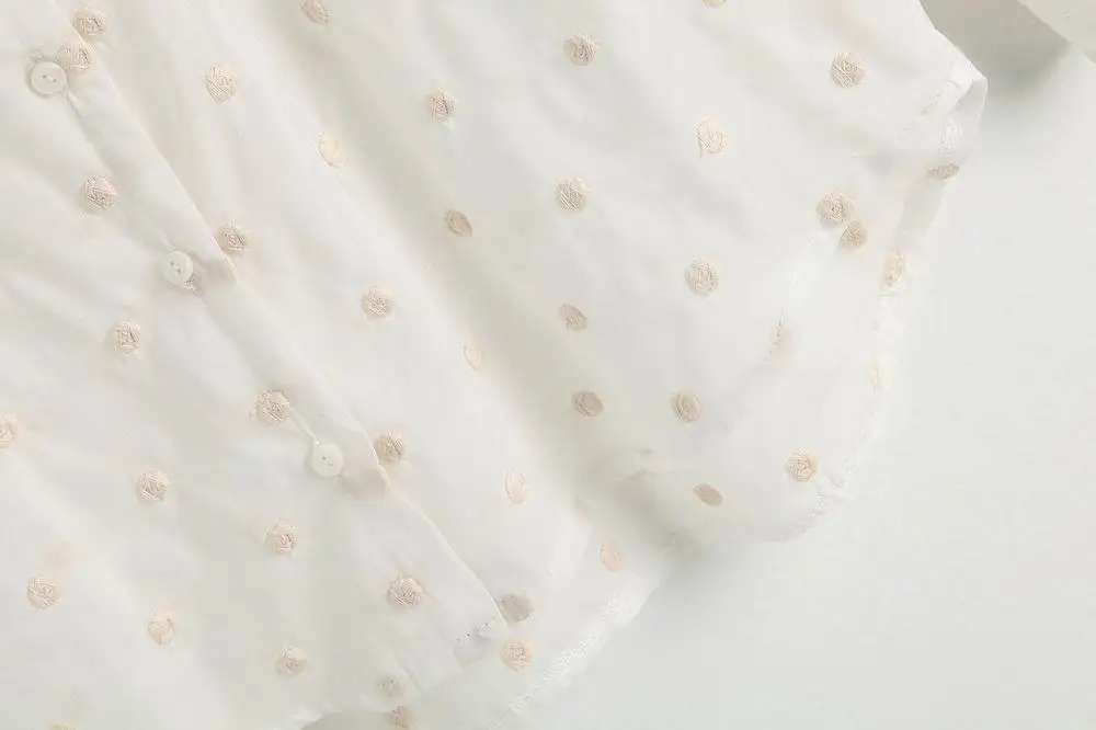 za Женская хлопковая блузка с отложным воротником и вышивкой, рубашки в горошек, блузки, рубашки для женщин s Camisa Blusas