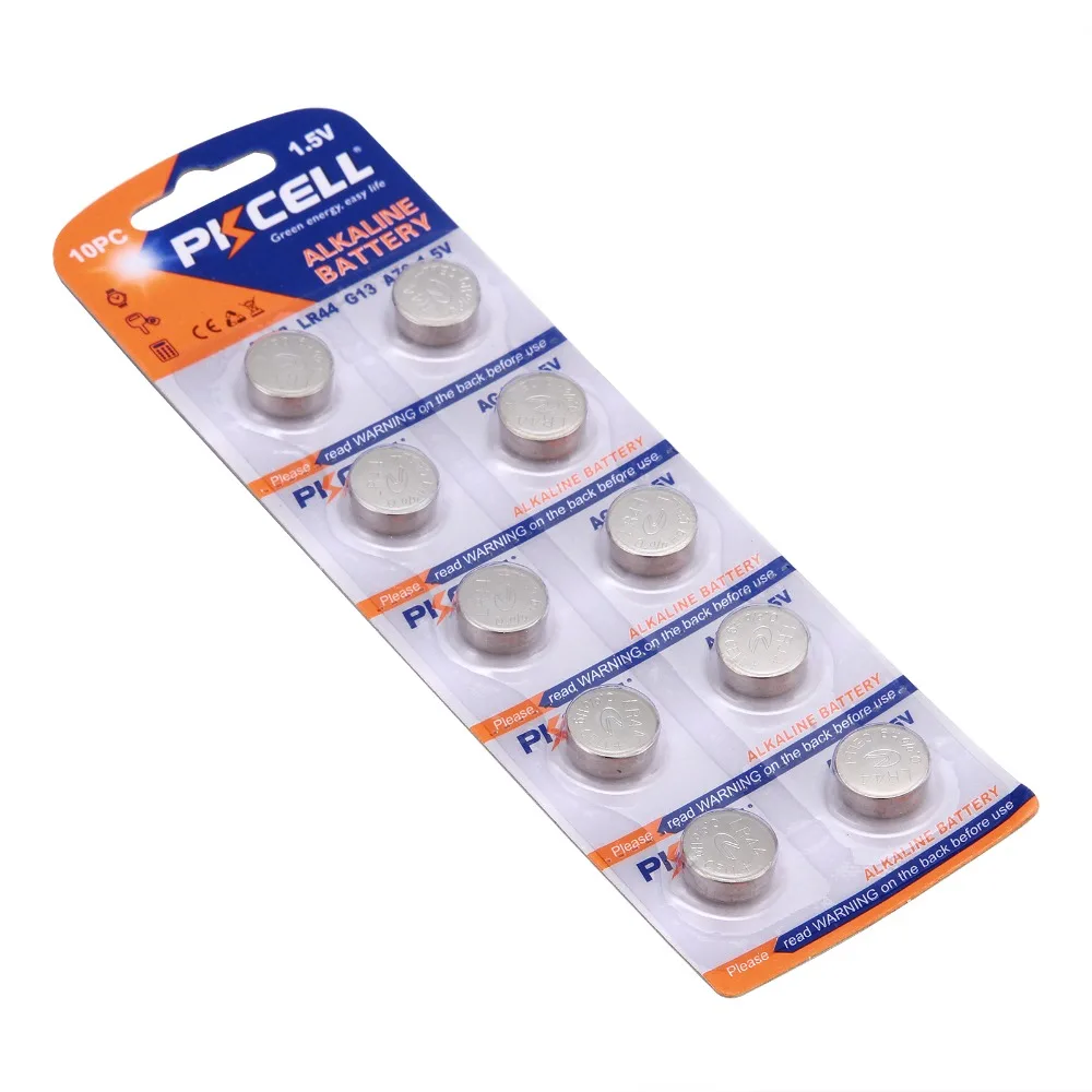 PKCELL 1card/10Pcs 1.5V Coin/Button Cell Battery AG13/G13/A76/LR44 Single Use Battery Button