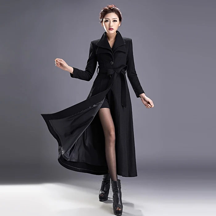 

New Fashion Women's Double Layer Collar Vintage Winter Long Jacket Coats Pure Color Woolen Trench Autumn Winter Wool Coats