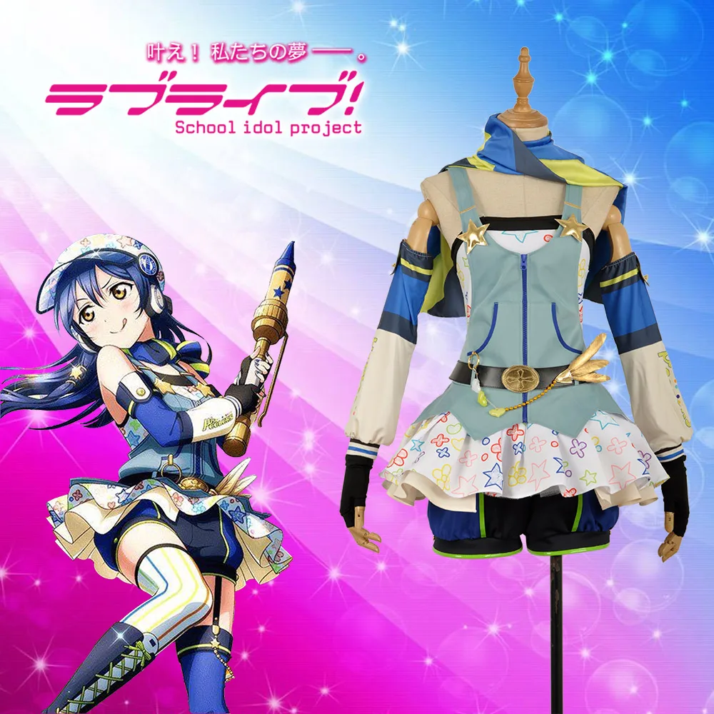 

Love Live! Sonoda Umi Cos Awakening Crayon/Painter Cosplay Costume Custom Women Party Dress Shorts Adult Stockings Hat Scarf