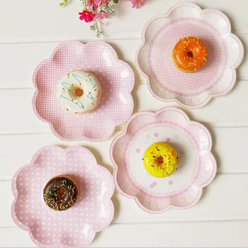

8inch pink Flower paper plates wedding decoration disposable birthday plate disposable tableware 8pcs/lot dessert cups dish