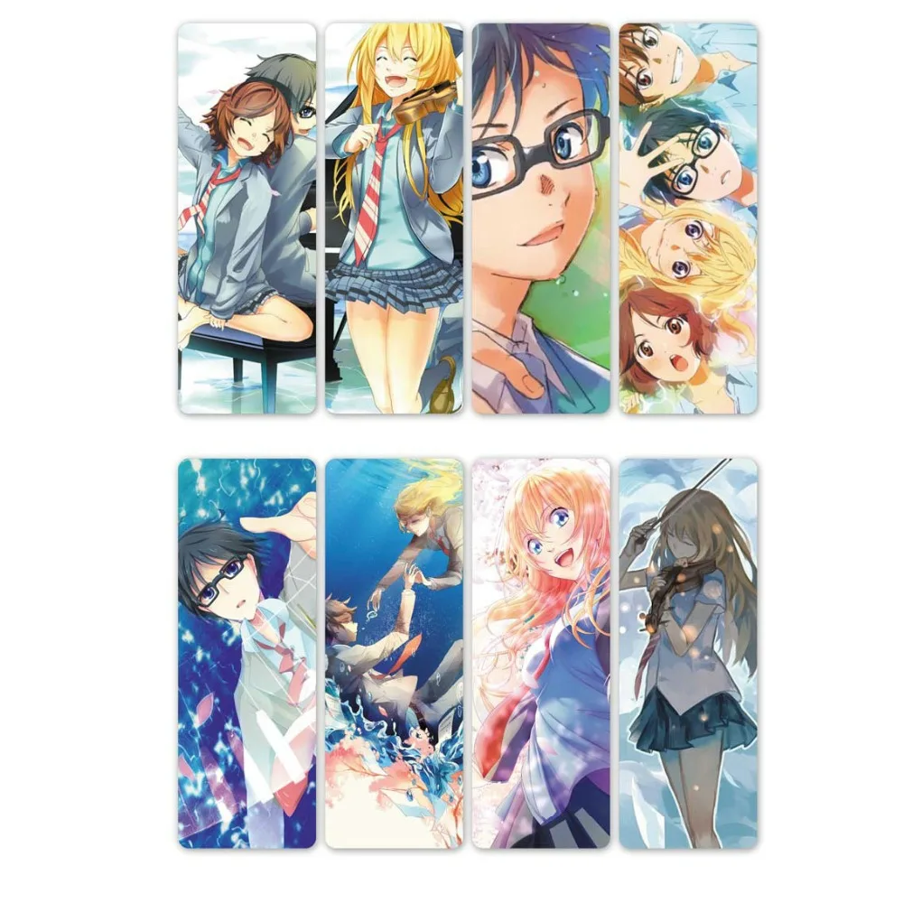 

8pcs Your Lie in April Anime Bookmarks Waterproof Transparent PVC Plastic Bookmark Beautiful Book Marks Gift