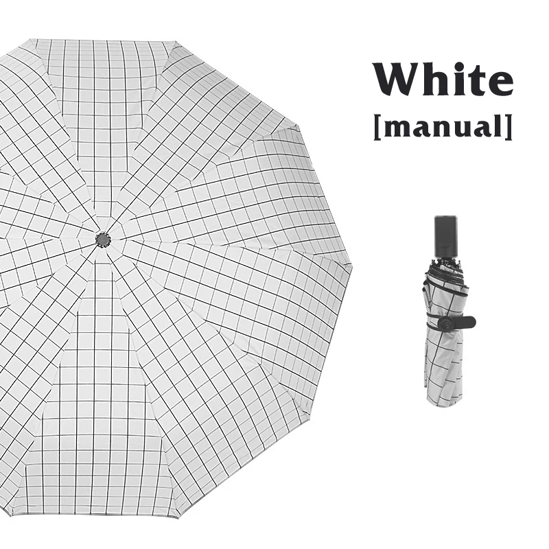 FGHGF 8/10 ребра красочные проверить полосой Daquan автоматический ручной складной зонт для взрослых пляж дождь женщина мужской - Цвет: M-White