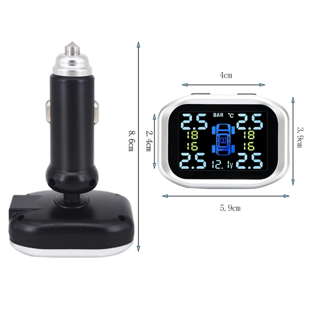 Car TPMS Cigarette Lighter Plug USB Tire Pressure Monitoring System 4 External Sensor LCD Display Tyre Detector For Honda 5