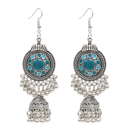 Traditional Indian Ethnic Silver Metal Drop Earrings Fringe For Women Gypsy Long Tassel Jhumka Jhumki Earring Dangle Statement