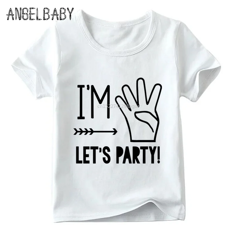 Детская футболка I'm 1/2/3/4/5 Let's Party Design летняя белая подарок на день рождения для